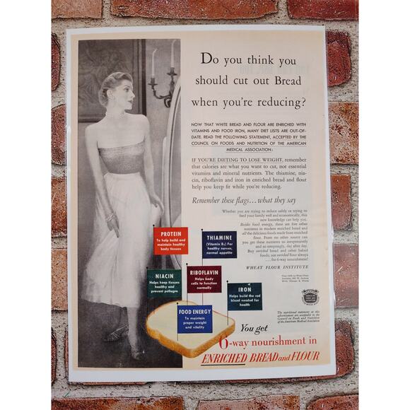 1950 Wheat Flour Institute Bread Elegant Woman - Diet Advice - Vtg Print Ad - Picture 6 of 6